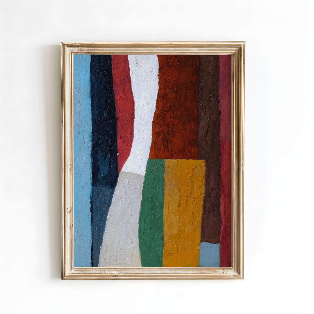 Abstract Color Block Wall Art, Bold Modern Painting in Red Blue Yellow ...