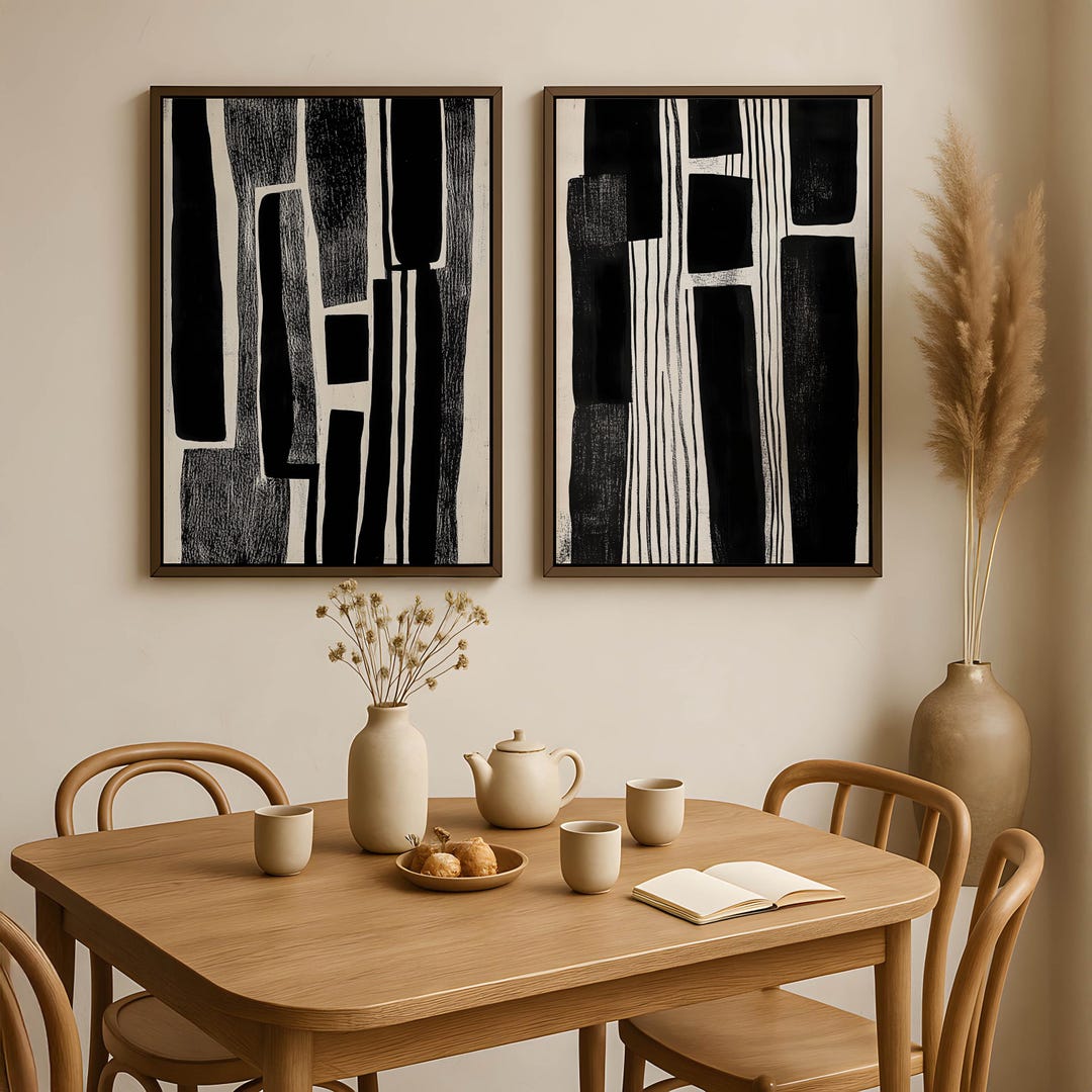 Black and White Abstract Wall Art Set of 2 – Modern Minimalist Digital ...