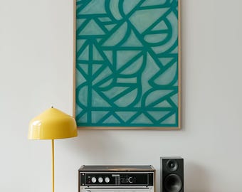 Abstract Geometric Wall Art Print Teal Green | Modern Minimalist Digital Artwork | Mid Century Style Printable Poster for Home Office Decor