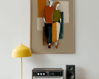Abstract Couple Wall Art – Minimalist Romantic Line Drawing Print, Modern Love Artwork for Home and Bedroom Decor