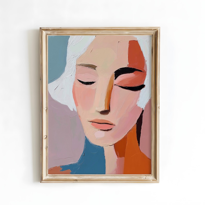 Modern Abstract Woman Face Wall Art Print, Minimalist Portrait Canvas ...