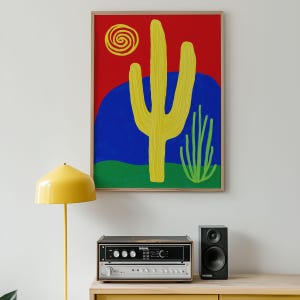 Colorful Cactus Wall Art Print, Desert Sun Digital Download, Southwestern Boho Poster, Modern Bold Artwork for Home & Office Decor