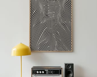 Abstract Line Art Wall Print, Black and White Digital Download, Minimalist Optical Illusion Poster, Modern Geometric Artwork for Decor