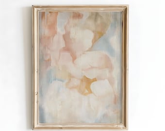 Zachte pastelkleurige abstracte bloemenprint | Blush beige moderne muurkunst | Digitaal canvas voor slaapkamer of woonkamer | Minimalistische textuurkunst