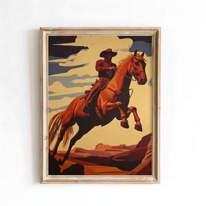 Cowboy Horse Poster Digital Download | Western Wall Art | Rodeo Cowboy Silhouette | Rustic Wild West Printable Decor | Digital Art