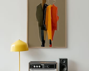 Romantic Couple Wall Art – Modern Abstract Figurative Print with Bold Colors, Minimalist Love Artwork for Home Decor
