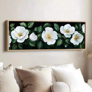 White Magnolia Flower Digital Art, Elegant Botanical Wall Print, Minimal Nature-Inspired Floral Decor, 1:3 Ratio Horizontal Download