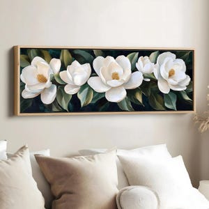 White Magnolia Floral Art Print, Elegant Digital Botanical Wall Decor, Cream Flower Artwork, 1:3 Ratio Horizontal Printable Download