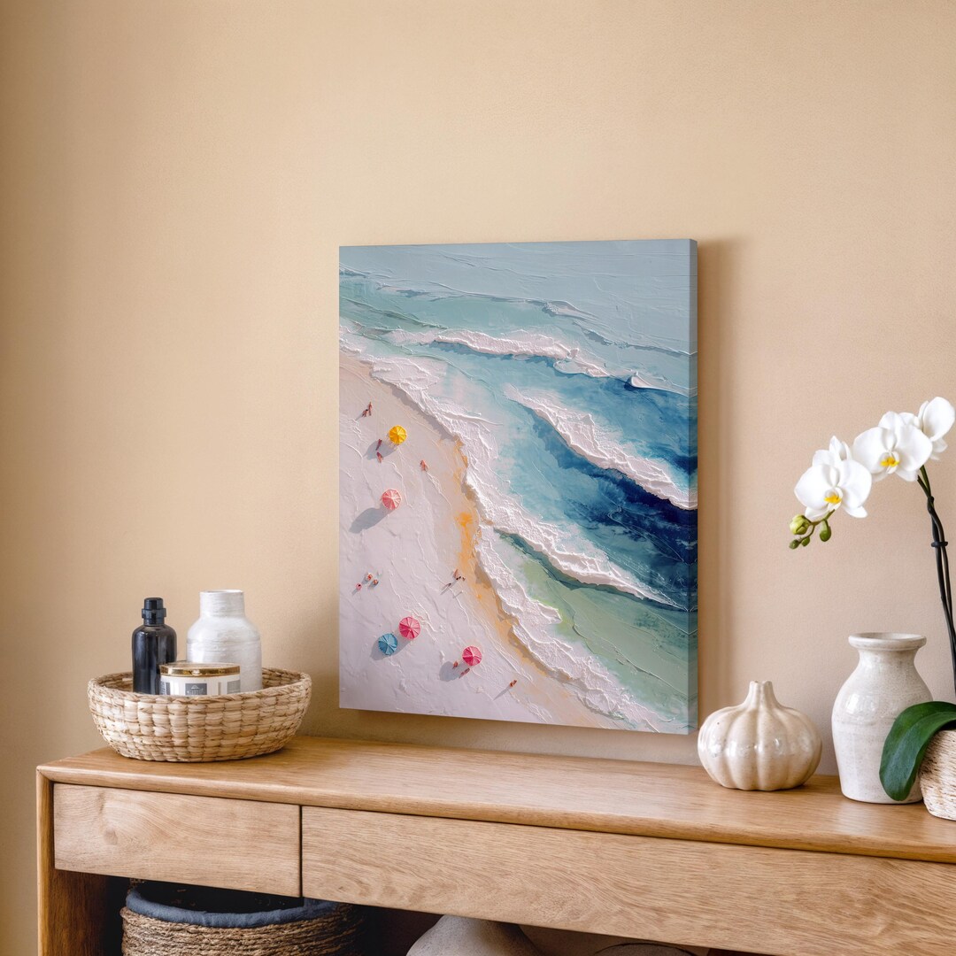 Canvas Stretched Coastal Beach Abstract Wall Art Ocean Waves Aerial ...