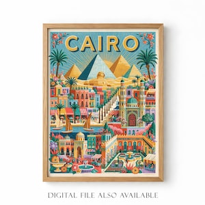 Cairo Travel Poster Canvas Print, Egypt Pyramids Wall Art, Cairo Cityscape Decor, Ancient Egypt Artwork, Digital Download