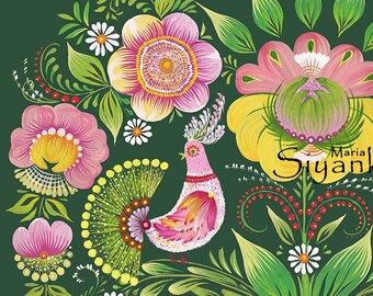 Pink Mallows Ukrainian Painting Digital Art Ukraine Seller Petrykivka Ukraine Artist A3