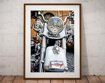 Vintage Harley Davidson Motorcycle Front - Stylized Retro Print - Wall Decor - Instant Download A1