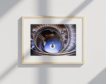 Vatican Spiral Staircase Deep Blue Architectural Print - Travel Art, Rome Photography for Home Decor