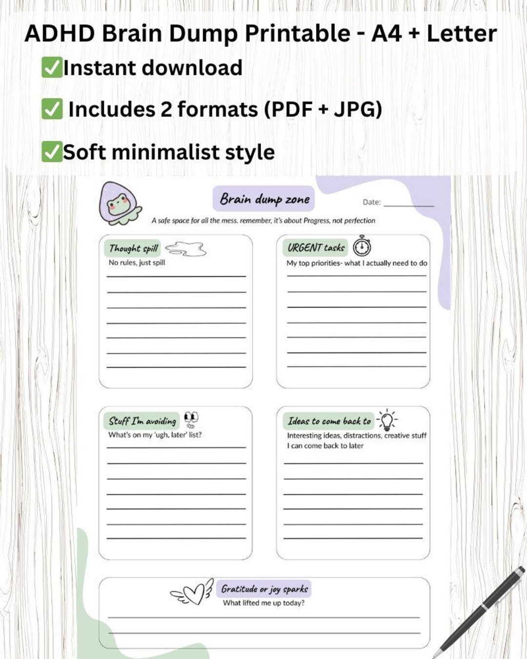 Printable ADHD Brain Dump & To-do Planner | Mental Declutter Journal ...