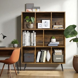 8 cube wooden bookshelf with legs 3 tier floor standing bookcase organizer for office living room home furniture