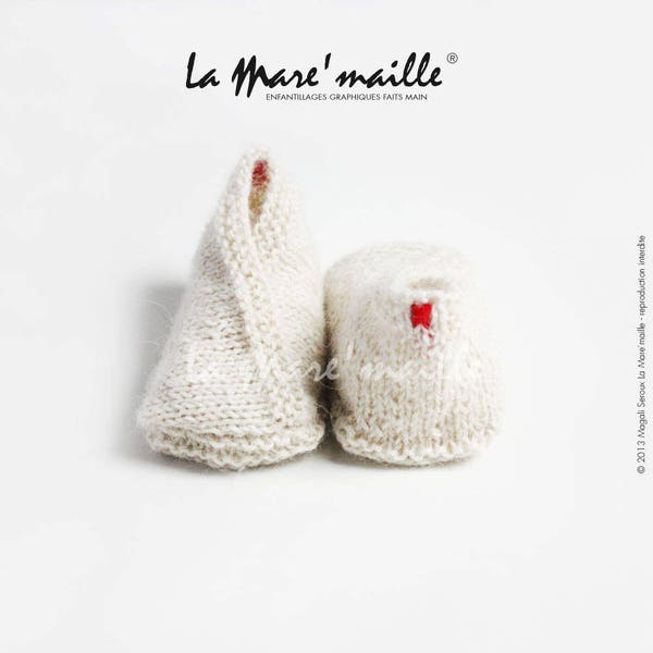 Chaussons bébé laine Alpaga beige tricotés main La Mare'maille