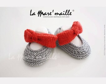 Baby mesh knits light grey wool bow tie red knit hand La Mare'maille
