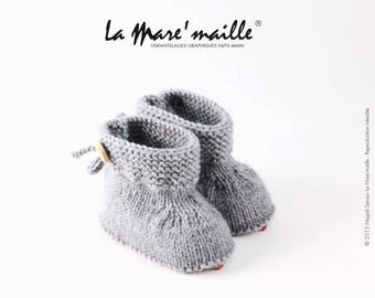 Baby bootie slippers in hand-knitted wool 6 colors to choose from La Mare'maille