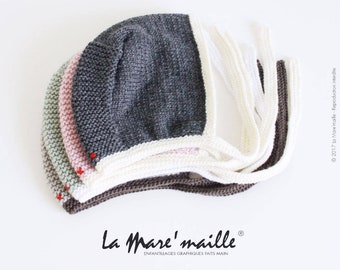 Bonnet béguin bébé bicolores en laine 4 couleurs au choix, marron, gris, rose ou vert tricotés main La Mare'maille