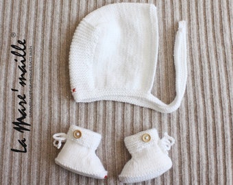 Set Hat crush and slippers baby wool white, light gray or dark La Mare'maille