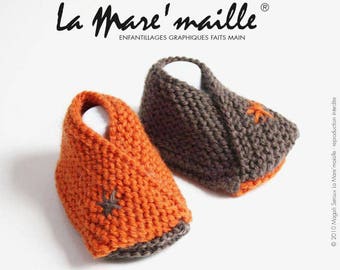 Chaussons bébé laine bicolores orange et autres couleurs fait main La Mare'maille