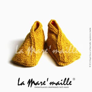 Chaussons bébé laine Alpaga jaune moutarde tricotés main La Mare'maille image 1