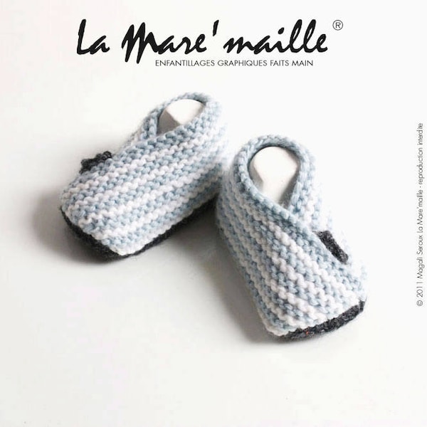 Chaussons bébé laine rayés bleu, rose ou rouge fait main La Mare'maille