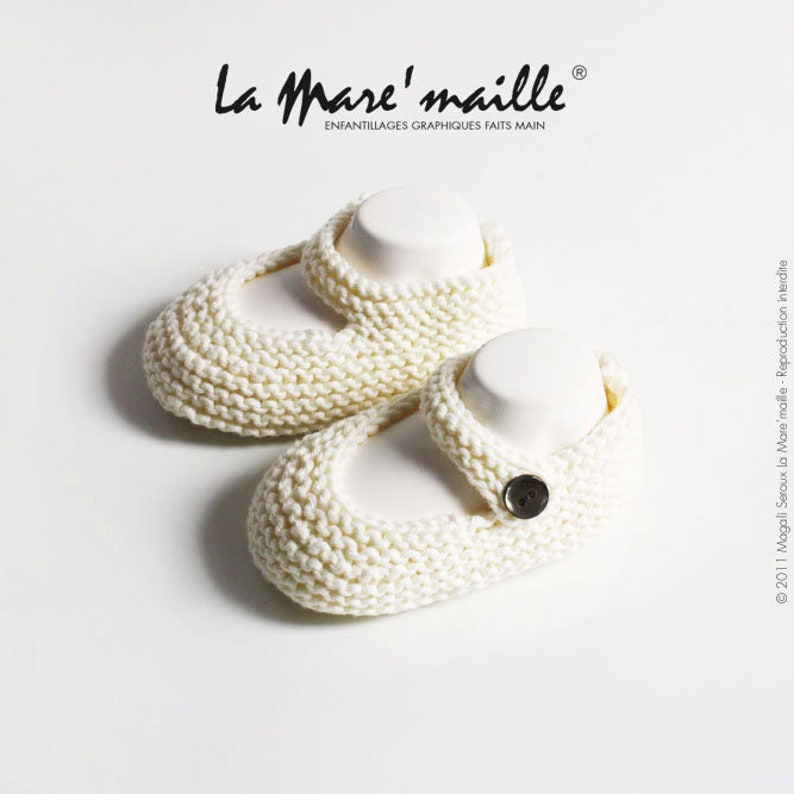 Chaussons bébé tricot rétro en coton BIO ou Oeko-Tex La Mare'maille 8 couleurs au choix Ecru