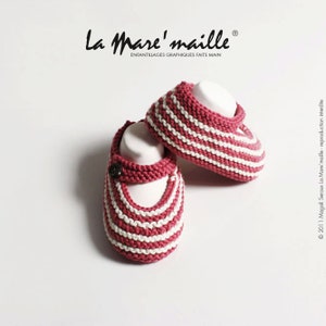 Chaussons bébé tricot rétro en coton BIO ou Oeko-Tex La Mare'maille 8 couleurs au choix Rayé rose et blanc