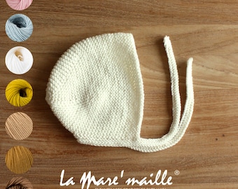 Bonnet béguin en laine Mérinos 8 couleurs au choix tricot main La Mare'maille