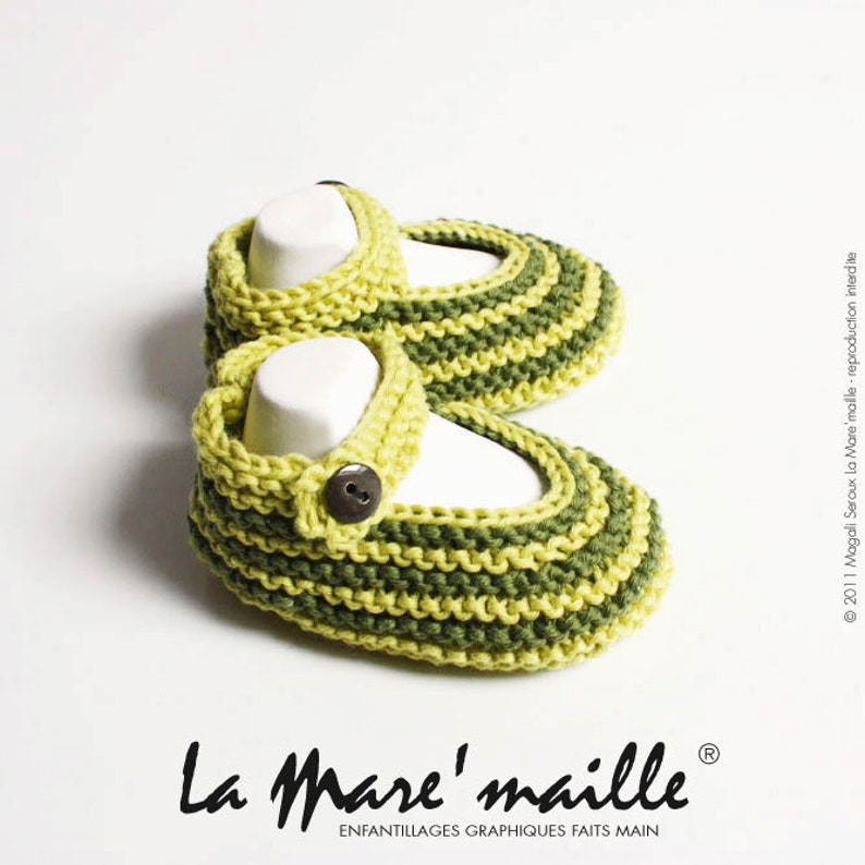 Chaussons bébé tricot rétro en coton BIO ou Oeko-Tex La Mare'maille 8 couleurs au choix Rayé verts