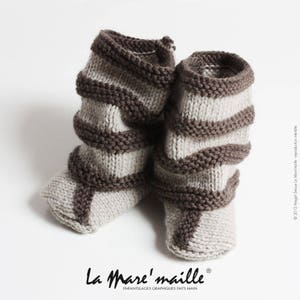 ENSEMBLE chaussons et guêtres jambières bébé laine marron style bohème tricoté main La Mare'maille image 1