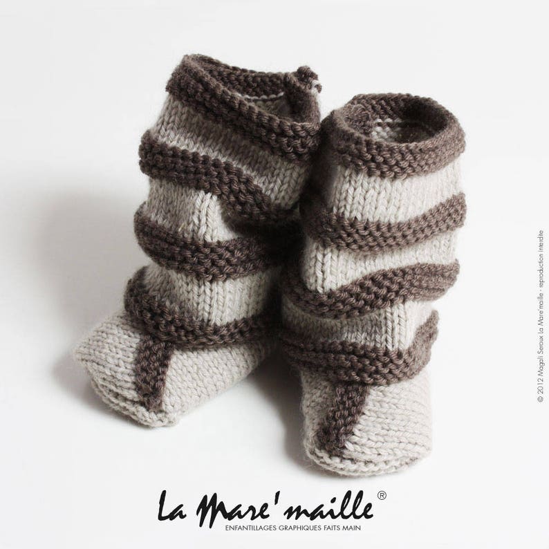 ENSEMBLE chaussons et guêtres jambières bébé laine marron style bohème tricoté main La Mare'maille image 1