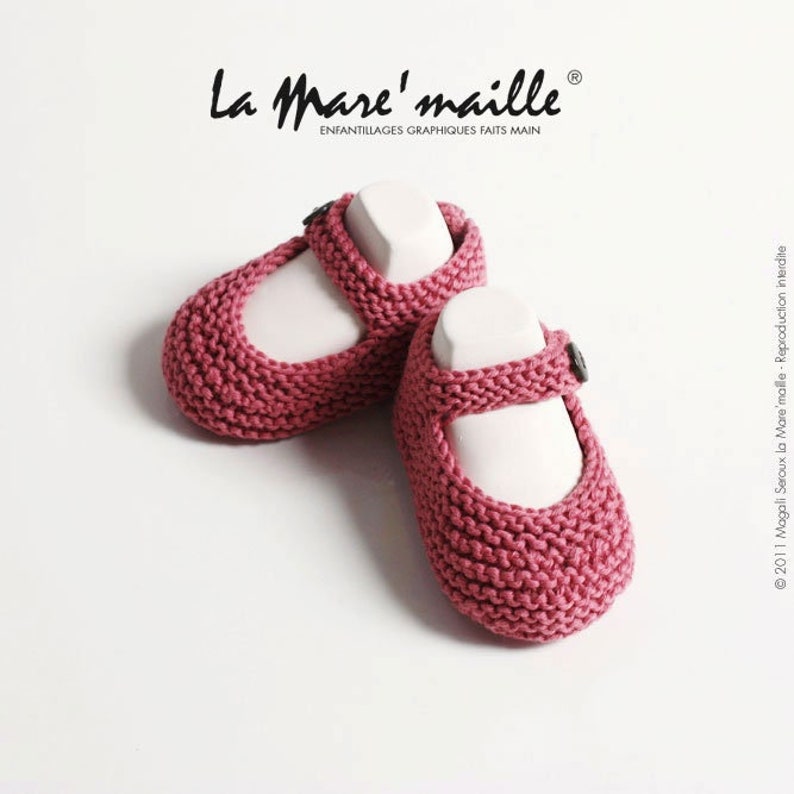 Chaussons bébé tricot rétro en coton BIO ou Oeko-Tex La Mare'maille 8 couleurs au choix Rose