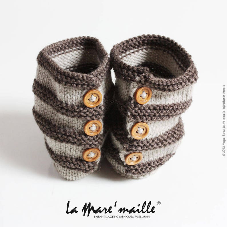 ENSEMBLE chaussons et guêtres jambières bébé laine marron style bohème tricoté main La Mare'maille image 2