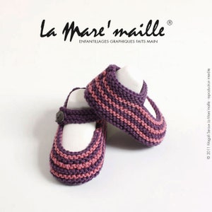 Chaussons bébé tricot rétro en coton BIO ou Oeko-Tex La Mare'maille 8 couleurs au choix Rayé violet et rose