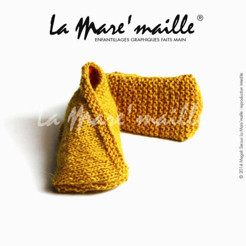 Chaussons bébé laine Alpaga jaune moutarde tricotés main La Mare'maille image 4