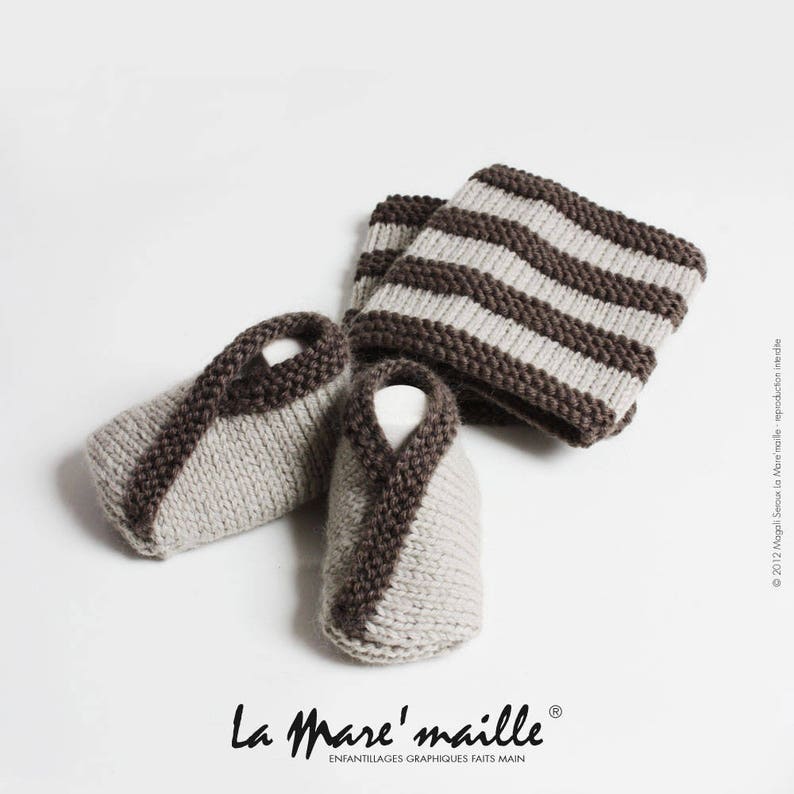 ENSEMBLE chaussons et guêtres jambières bébé laine marron style bohème tricoté main La Mare'maille image 5