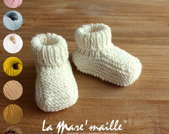 Chaussons bébé en laine Mérinos 8 couleurs au choix tricot main La Mare'maille