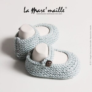 Chaussons bébé tricot rétro en coton BIO ou Oeko-Tex La Mare'maille 8 couleurs au choix Bleu