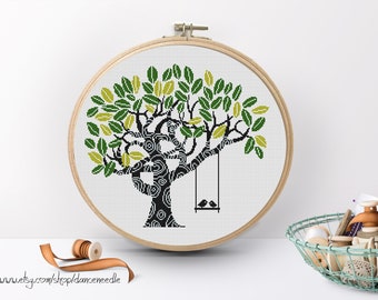 INSTANT DOWNLOAD,Free shippingCounted Cross-Stitch PDF,family tree, birds kiss on heart tree,valentine's day,wedding,zxxc21020401