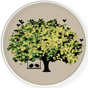 INSTANT DOWNLOAD,Free shippingCounted Cross-Stitch PDF,Love birds kiss on heart tree,valentine's day, wedding,zxxc0614