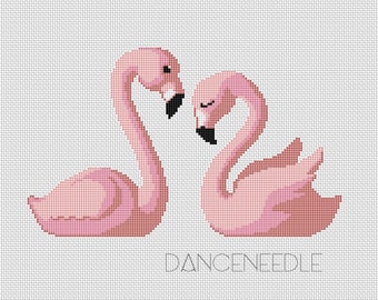 INSTANT DOWNLOAD,Free shippingCounted Cross-Stitch PDF,Acouple of cute Flamingo,valentine's day zxxc-32