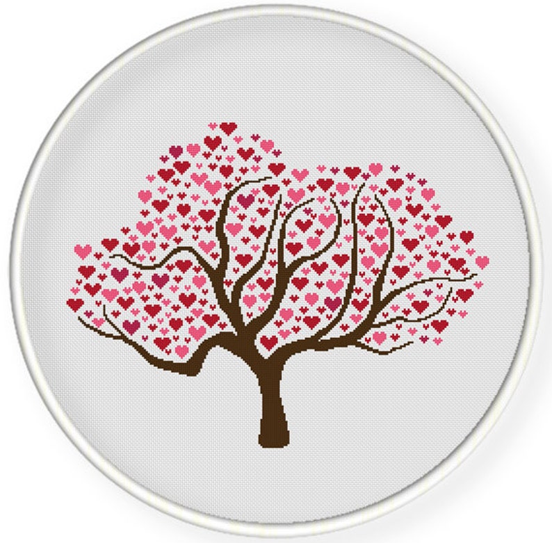 TÉLÉCHARGEMENT INSTANTANÉ, Livraison gratuiteModèle de point de croix compté, PDF au point de croix, Arbre d'amour, Saint Valentin, zxxc0594 image 1