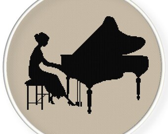 Instant download,Free shipping,Cross stitch , Crossstitch PDF/JPEG,vintage ,lady and piano ,cross stitch pillow pattern,zxxc0526