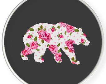Instant Download,Free shipping,Counted Cross stitch pattern,Cross-Stitch PDF, pillow pattern ,flower bear  ,zxxc0636