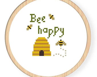 Instant Download,Free shipping,Cross stitch pattern, PDF,bee,be happy,zxxc0069