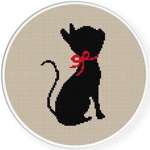 Instant download,free shipping,Cross stitch pattern, Cross-Stitch PDF,black cat with a  ribbon ,zxxc0302