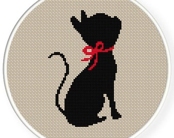 Instant download,free shipping,Cross stitch pattern, Cross-Stitch PDF,black cat with a  ribbon ,zxxc0302