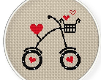 INSTANT DOWNLOAD,Free shipping,Cross stitch pattern, PDF,Black bike and heart ,zxxc0211